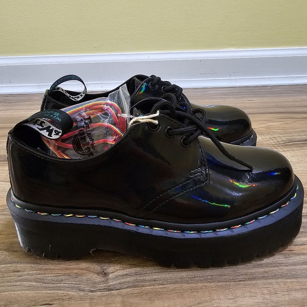 New Dr. Martens 1461 RAINBOW PATENT PLATFORM SHOES